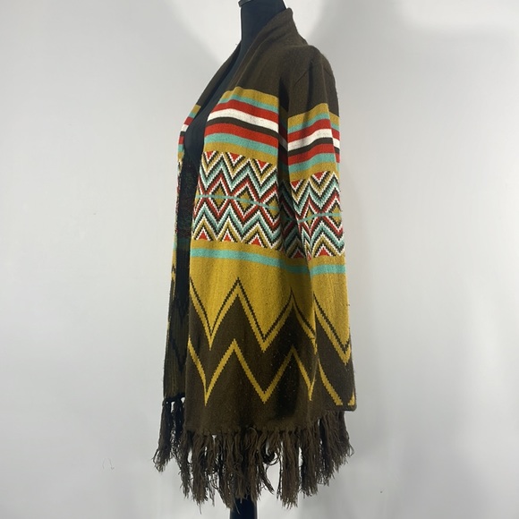 Hot & Delicious Sante Fe Cardigan, M/L, Sweater, open front, Fringe, Brown multi - Picture 2 of 10